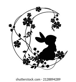 Moon Bunny, Silhouette Rabbit On Thel Moon, Vector Illustration