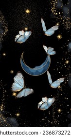 Mond mit Schmetterlingszauberstern, Vektorkunst