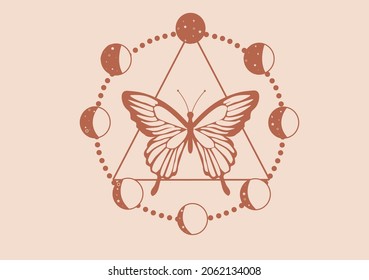 moon butterfly vector art design hand drawn