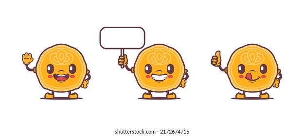 moon cake cartoon mascot. autumn festival celebration traditional food vector illustration, with different poses and expressions. isolated on a white background