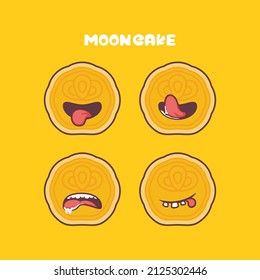 moon cake cartoon. snack vector illustration. with different mouth expressions. cute cartoon