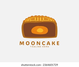 Moon cake with egg yolk inside. Elegant icon with pattern for Mid Autumn festival. Simple design suitable for business, food, cake.