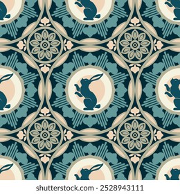 padrão de tecido de bolo de lua com estilo de Silhueta de coelho