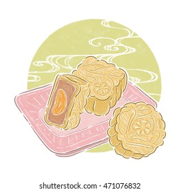 moon cake, food illustration