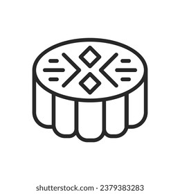 Moon Cake Icon. Vector Linear Illustration of Traditional Chinese Pastry for Mid-Autumn Festival Celebration. Symbolic Delicacy of Lunar Harvest and Family Reunion. Cultural Dessert Design.