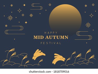 Moon Cake Mid Autumn Festival Chuseok Day Orientals Rabbit and Moon Background Vector 
