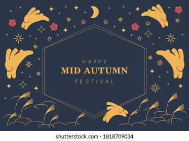 Moon Cake Mid Autumn Festival Chuseok Day Orientals Rabbit and Moon Background Vector 