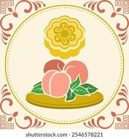 moon cake pattern with Peach Silhouette style and line
