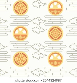 Moon Cake Muster mit Kaninchen Silhouette Stil und gefüttertes Design