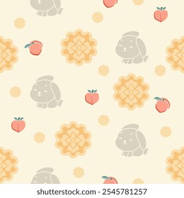 moon cake pattern with rabbit Silhouette style and Peach