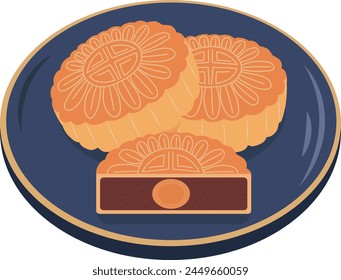 Moon Cake Traditional Dessert Mid Autumn Festival Illustration Graphic Element Art Card