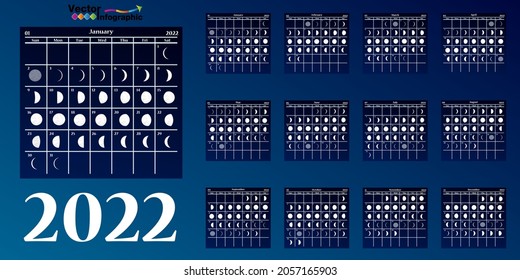 Moon calendar, 2021 calendar on a blue background