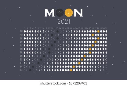 Moon calendar 2021 year. Vector illustration.