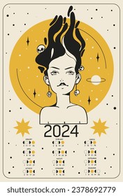 Moon calendar 2024 year. Lunar phases for 2024 year.