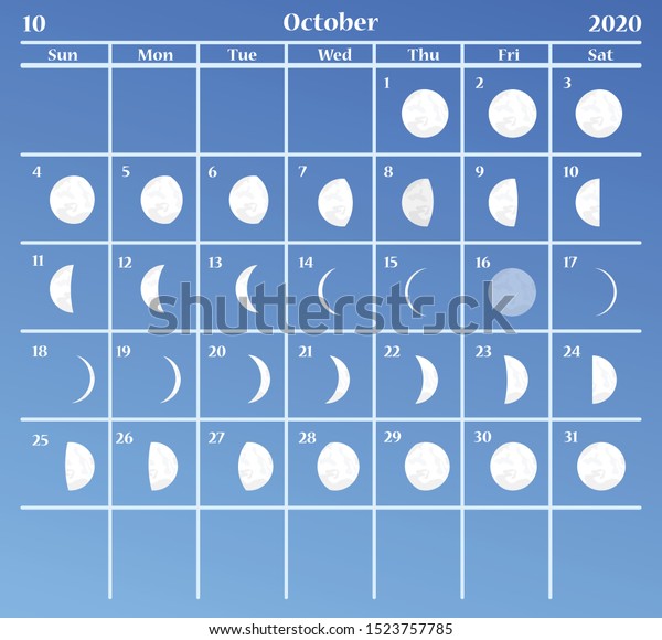 Moon Calendar October 2020 Calendar On Stock Vector Royalty Free 1523757785