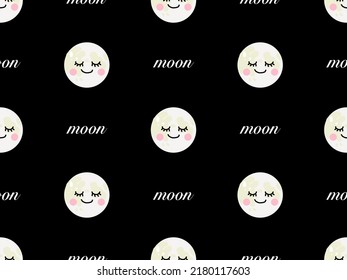 Moon cartoon character seamless pattern on black background.