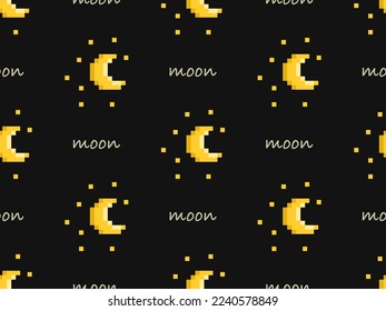 Moon cartoon character seamless pattern on black background