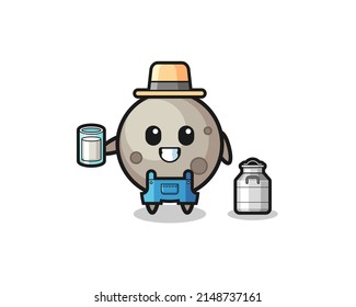 moon cartoon as the dairy farmer , cute design
