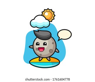 Moon cartoon do surfing on the beach