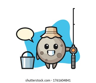 Moon cartoon as a fisherman