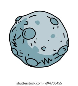 Moon cartoon hand drawn image. Original colorful artwork, comic childish style drawing.
