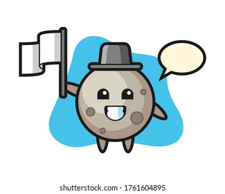 Moon cartoon holding a flag