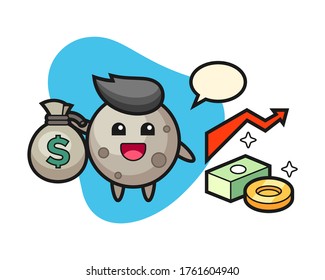 Moon cartoon holding money sack