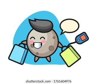 Moon cartoon holding a shopping bag