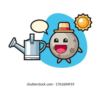Moon cartoon holding watering can