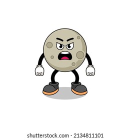 moon cartoon illustration with angry expression , character design