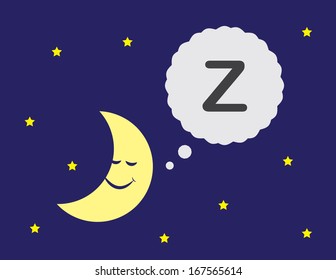 Moon cartoon with sleeping thought bubble 