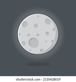 Ilustración del vector de dibujos animados de la luna. Esquema de icono plano de la luna completa