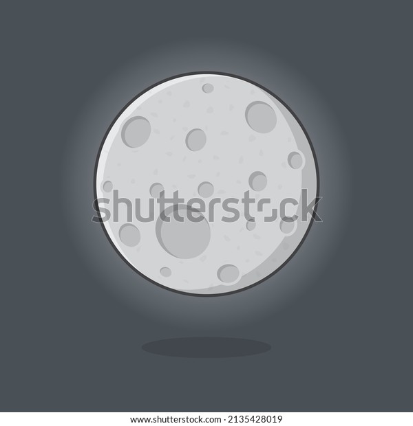 Moon Cartoon Vector Illustration. Full Moon Flat\
Icon Outline