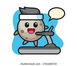 Moon cartoon walking on the treadmill