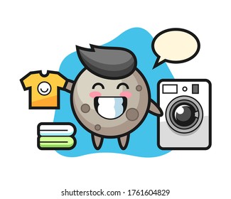 Moon cartoon with washing machine