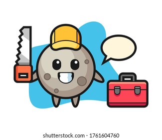 Moon cartoon as a woodworker