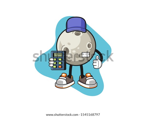 Moon cashier\
cartoon. Mascot Character\
vector.