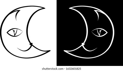 Moon with Cat head. Concept for logos, flyers, packs, prints and posters.