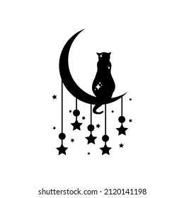 Moon Cat icon vector set. Moon Star illustration sign collection. Luna Cat symbol or logo.