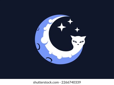 Moon and cat logo icon vector design template. Moon and cat logo icon.