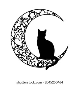 Moon Cat, Mystical black cat,  black cat, animal silhouette, Meow Magic, Vector Illustration