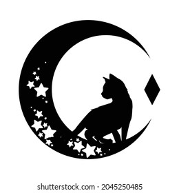 Moon Cat, Mystical black cat,  black cat, animal silhouette, Meow Magic, Vector Illustration