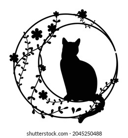 Moon Cat, Mystical black cat,  black cat, animal silhouette, Meow Magic, Vector Illustration