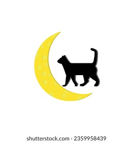 Moon Cat, Mystical black cat, black cat, animal silhouette, Meow Magic, Vector Illustration