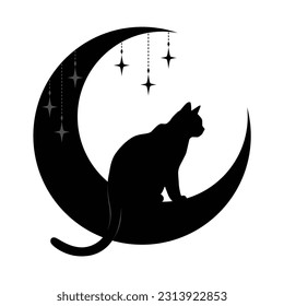 Moon Cat Mystical Black Cat Black, Silhouette Design