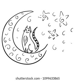 Moon and cat. Vector illustration