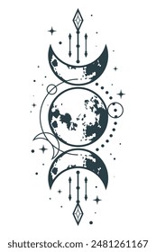 Moon celestial, mystical boho, tatto design vector