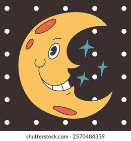 Moon character card concept. Vector graphic design element illustration