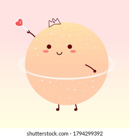 Moon character card. Cute style moon character. Cartoon moon. Red heart icon. Moon to send love.