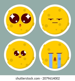 Moon character emoji set. Vector illustration